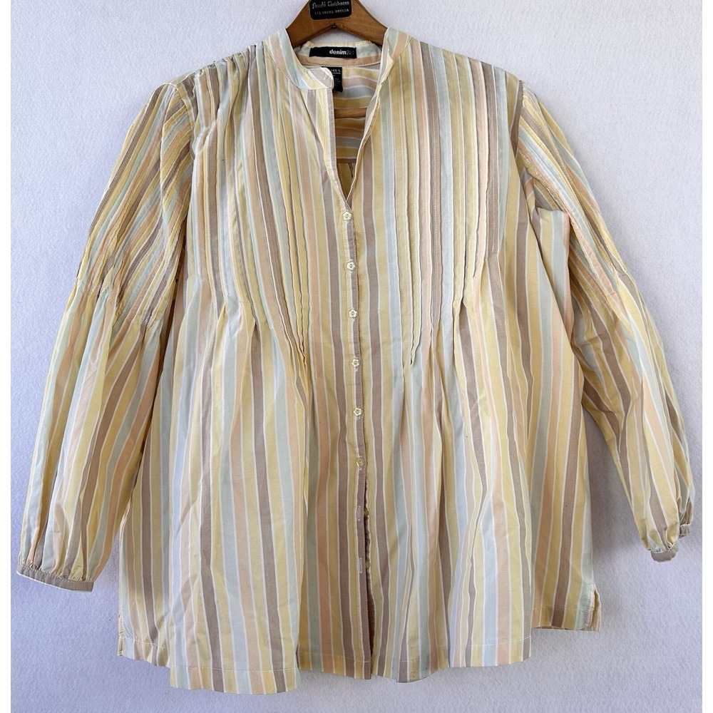 Denim 24/7 Top Shirt Summer Pastel Yellow Size 14 W Women's